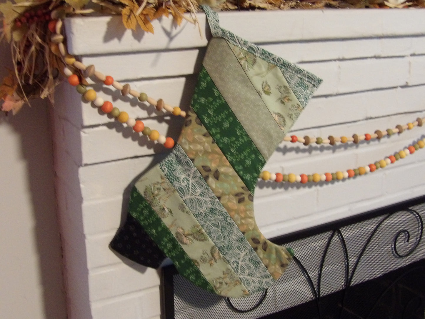 Handmade Quilted Witch's Boot Christmas Stocking - Green (ish)