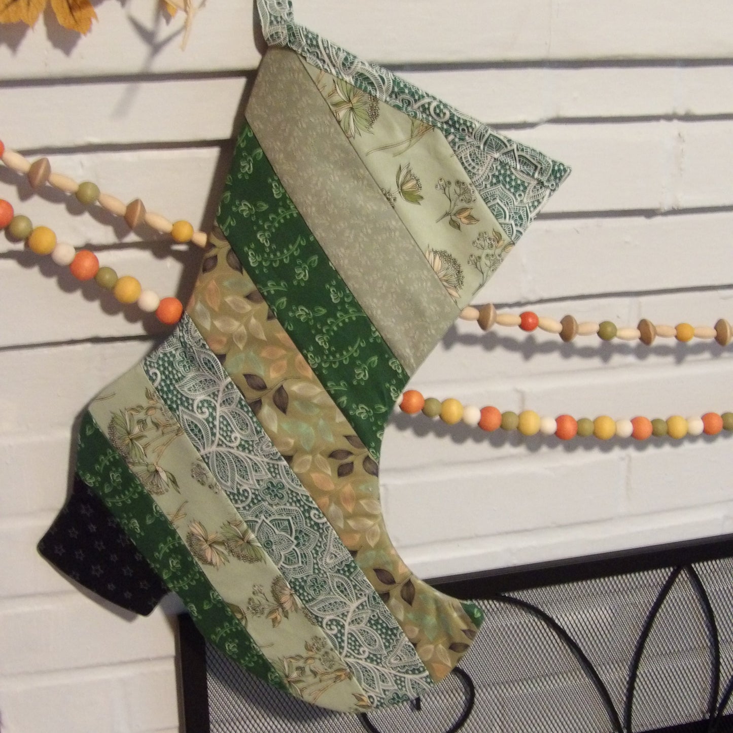 Handmade Quilted Witch's Boot Christmas Stocking - Green (ish)