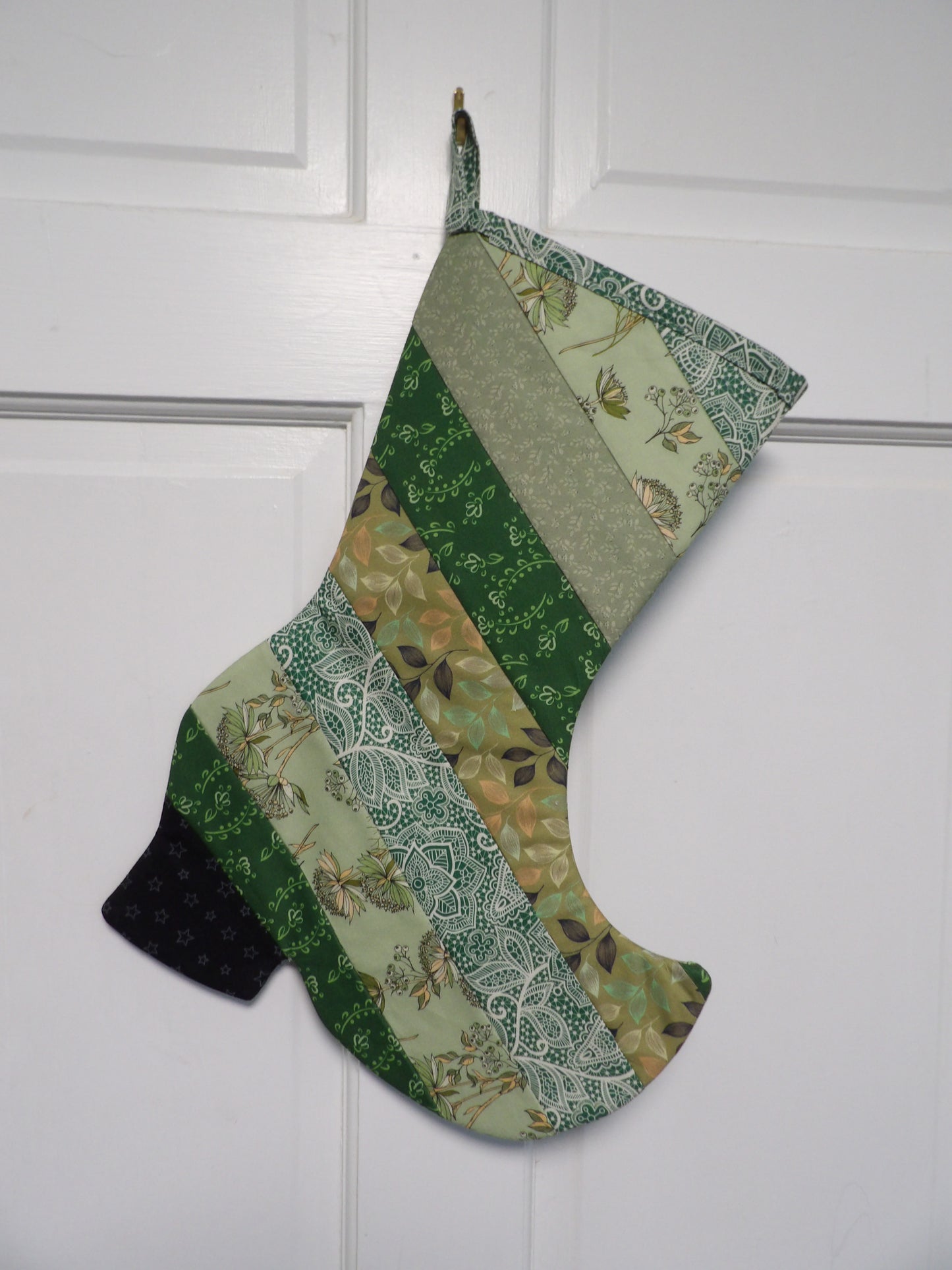 Handmade Quilted Witch's Boot Christmas Stocking - Green (ish)