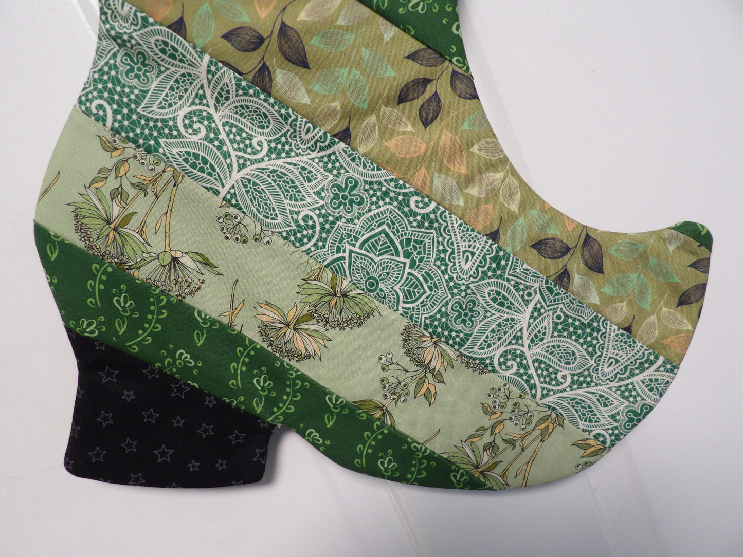 Handmade Quilted Witch's Boot Christmas Stocking - Green (ish)