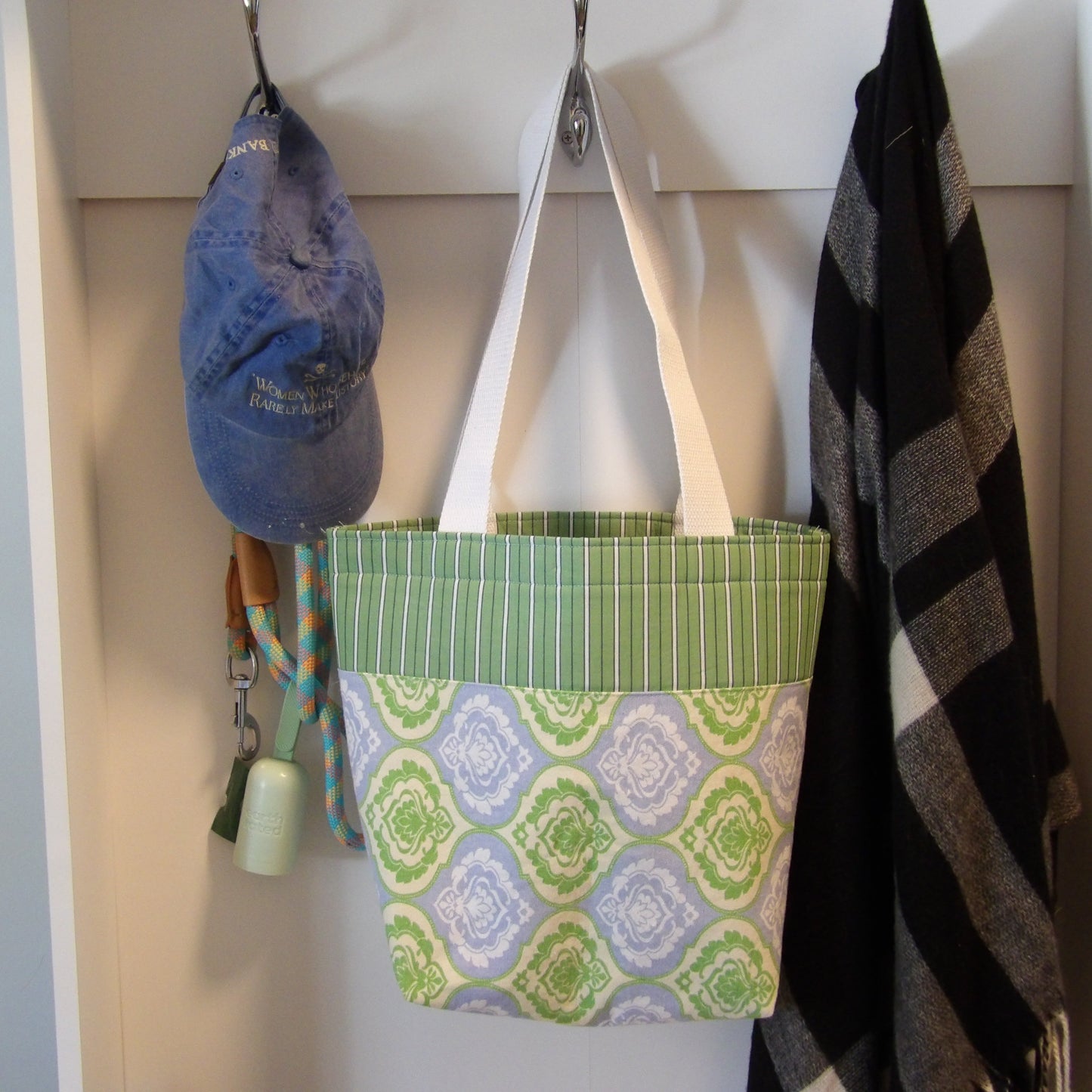 Market Tote Bag - green, blue, yellow - upcycled