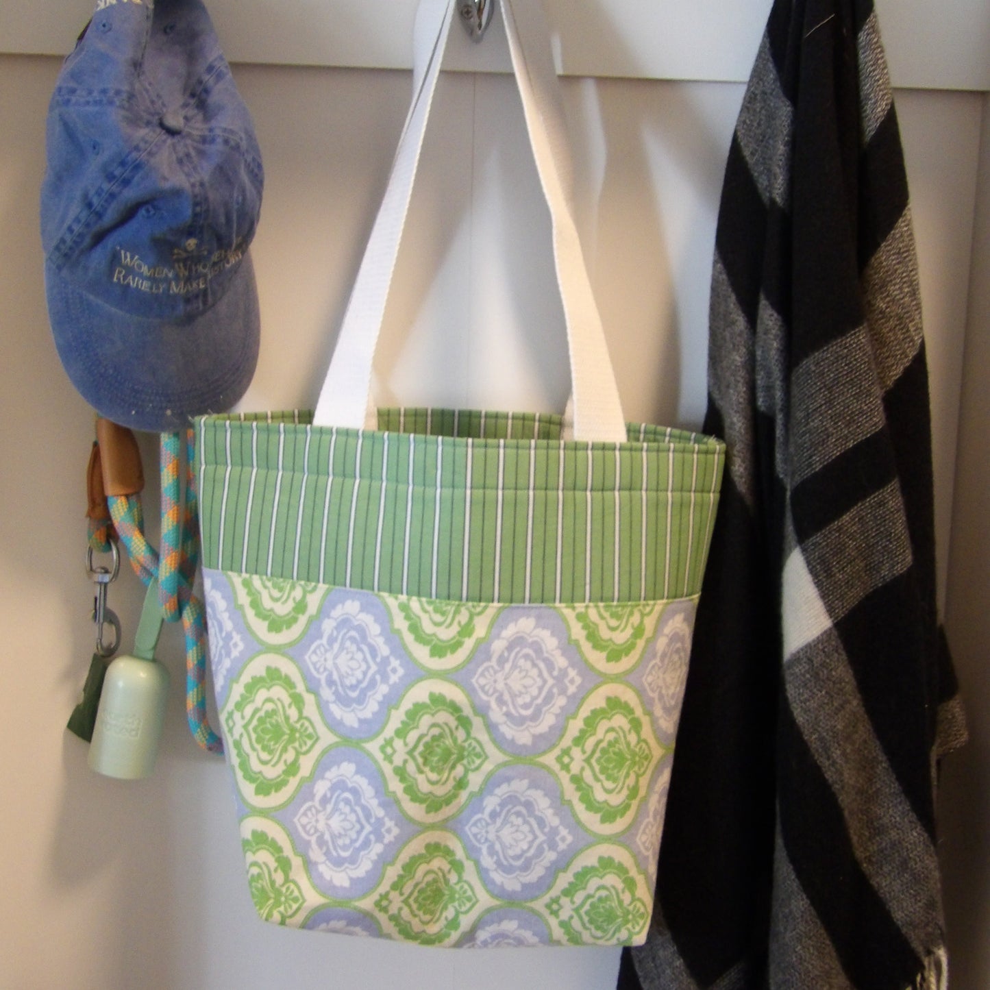 Market Tote Bag - green, blue, yellow - upcycled