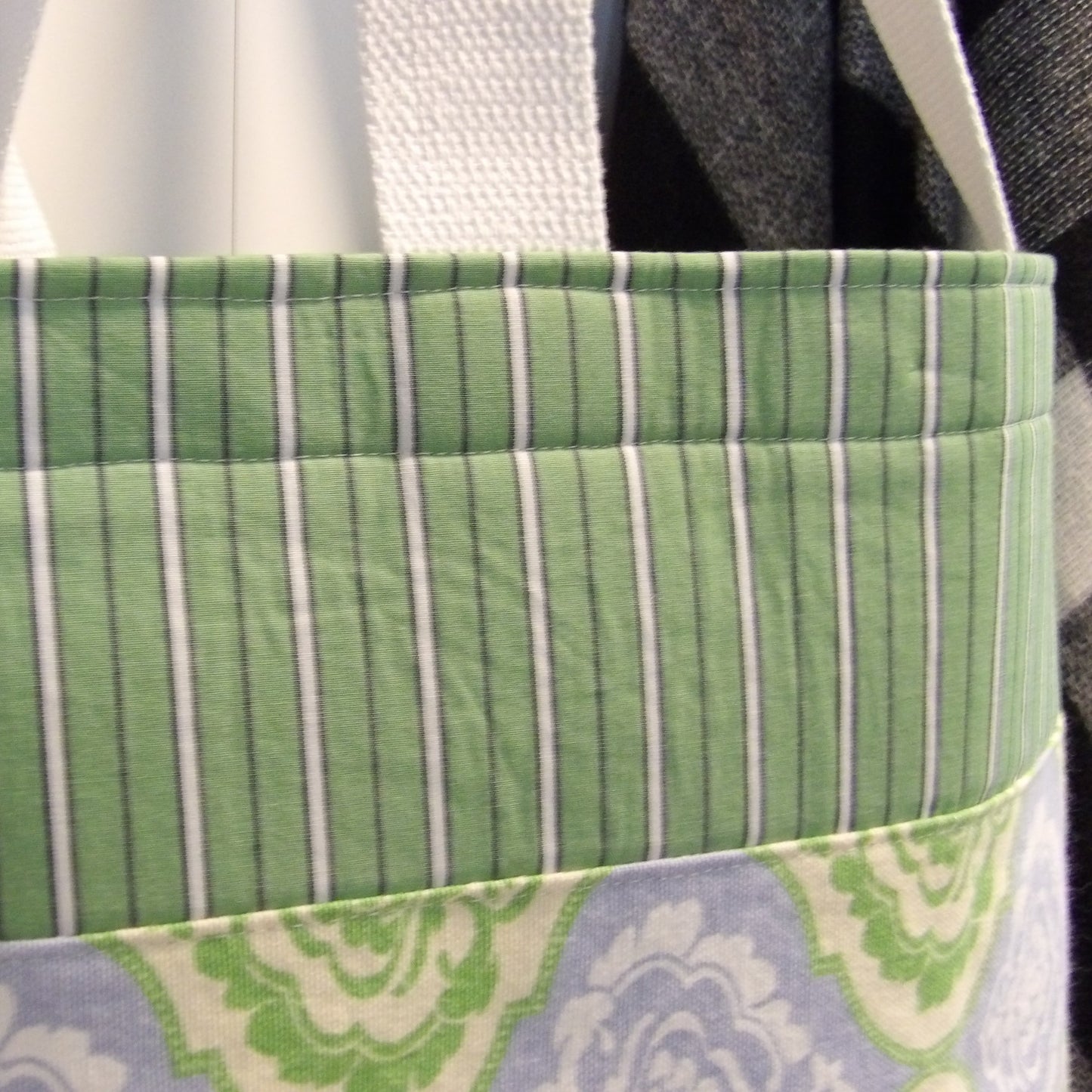 Market Tote Bag - green, blue, yellow - upcycled