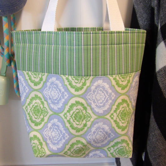 Market Tote Bag - green, blue, yellow - upcycled
