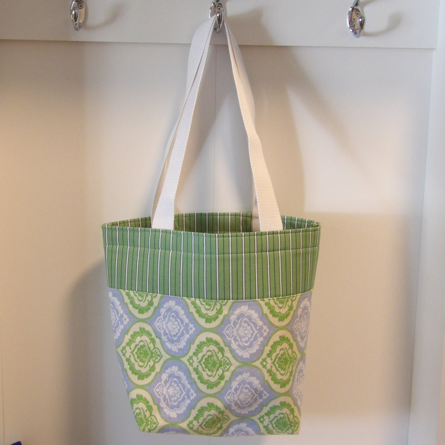 Market Tote Bag - green, blue, yellow - upcycled
