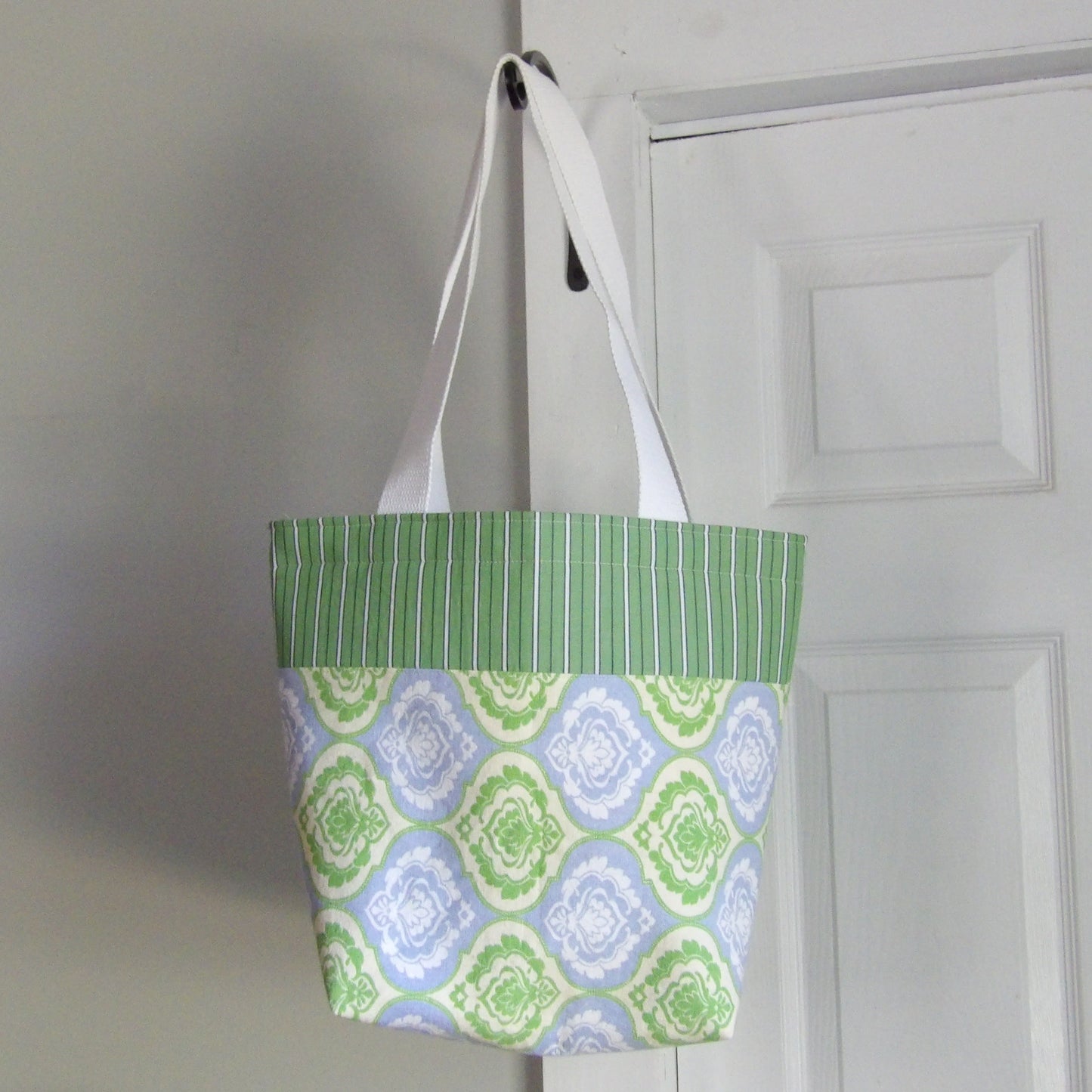 Market Tote Bag - green, blue, yellow - upcycled